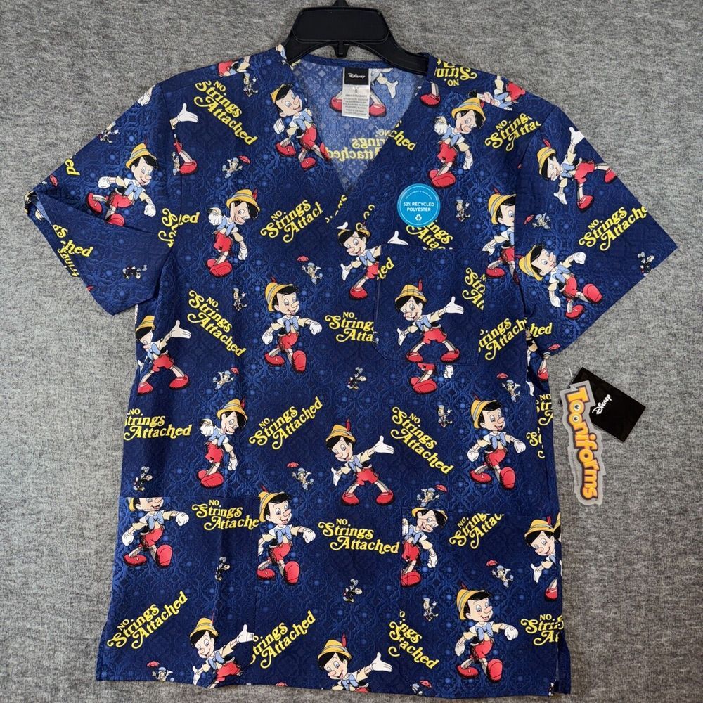 Pinocchio Cherokee‎ Scrubs Disney Tooniforms Mens V Neck Top Sz Small NEW